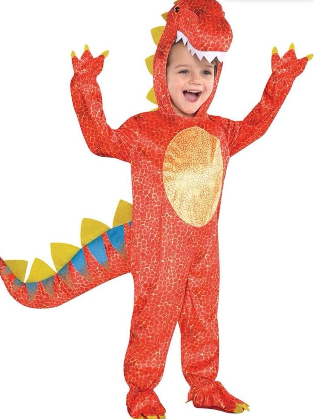 Kids Red Dinosaur Costume with Hood, Tail & Belly Accent
